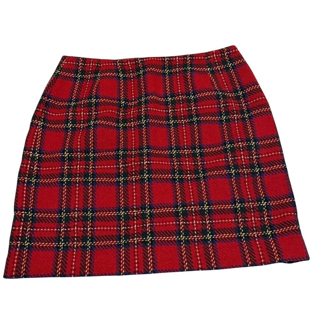 Vintage Eddie Bauer Red Plaid Wool Blend Skirt 90s Tartan Lined Size 12